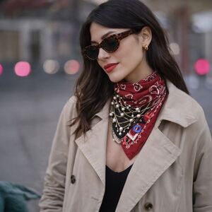 Free People Call It By Your Name Bandana Scarf Red Paisley LOVE Embroidered NEW